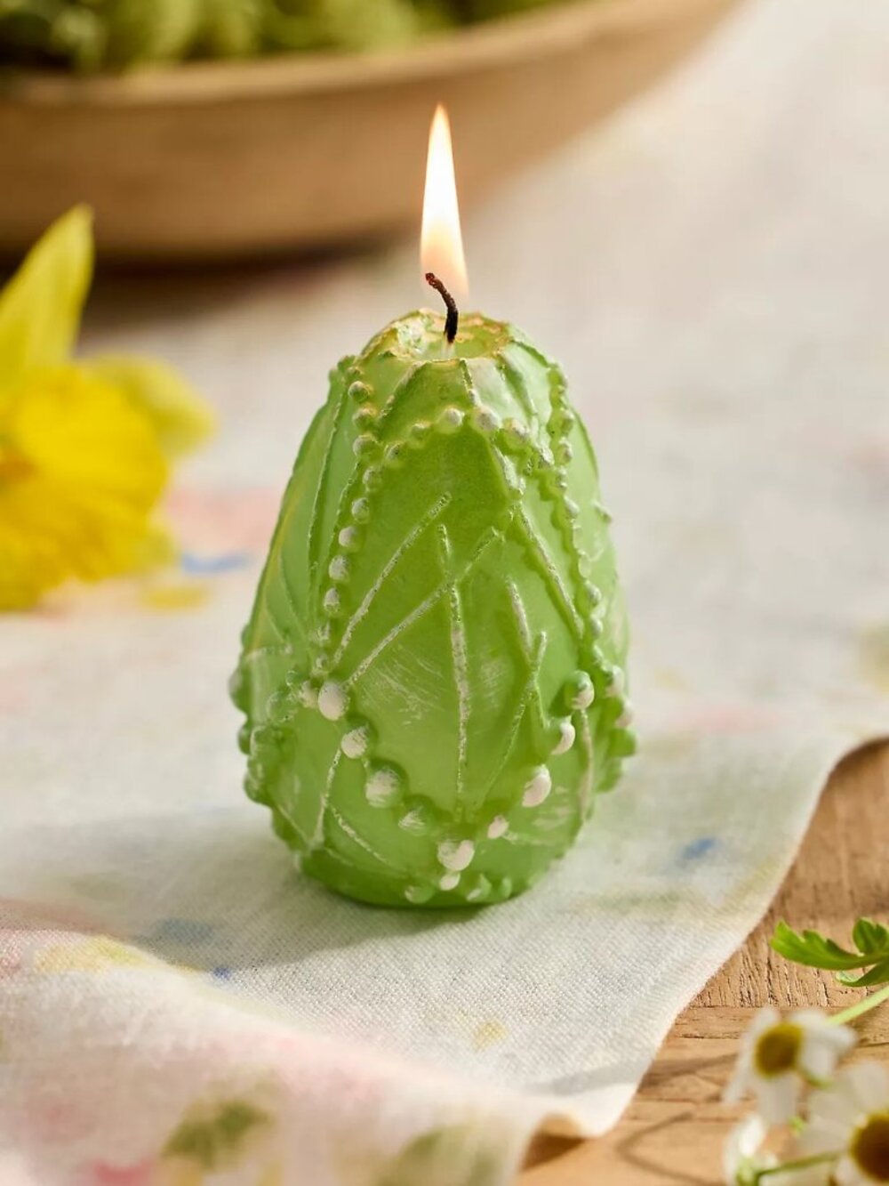 Carved Easter Egg Candle- Green